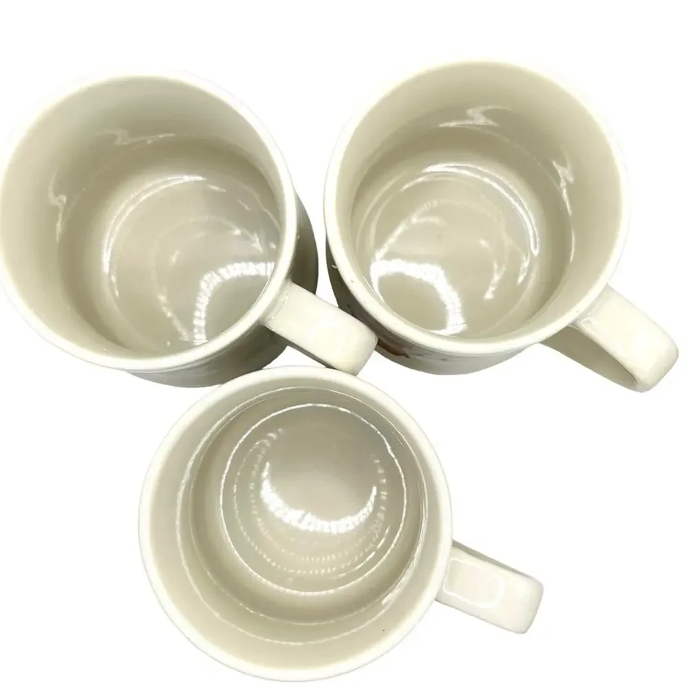 Vintage 80s Countryside Stoneware Coffee Tea Mugs Basket Floral Set of 3
